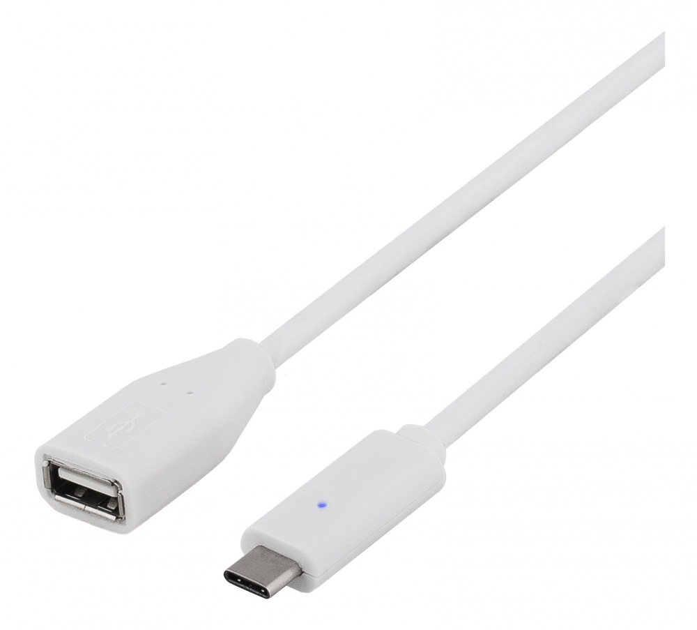 Deltaco USB 2.0 kabel, Typ C - Typ A ho, 0.25m, vit