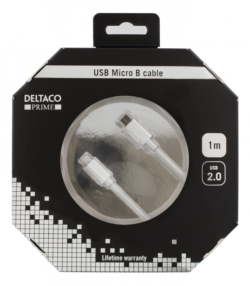 Deltaco PRIME USB-C till MicroUSB-kabel, USB 2.0, 1m, silver