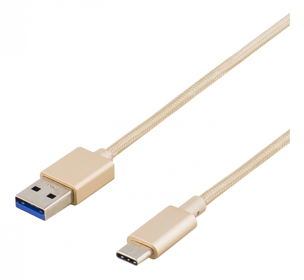 Deltaco PRIME USB3.1, Typ C ha - Typ A ha, 1m, guld