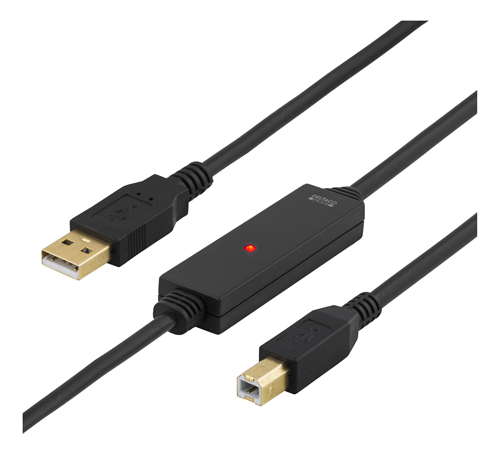 Deltaco PRIME USB 2.0 till USB-B kabel, 10m, svart