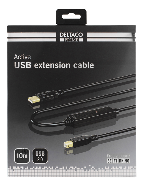 Deltaco PRIME USB 2.0 till USB-B kabel, 10m, svart