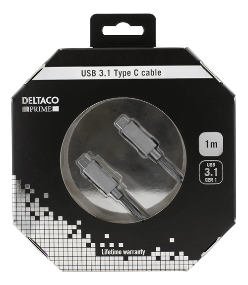 Deltaco PRIME USB3.1, Typ C - Typ C, 1m, rymdgrå