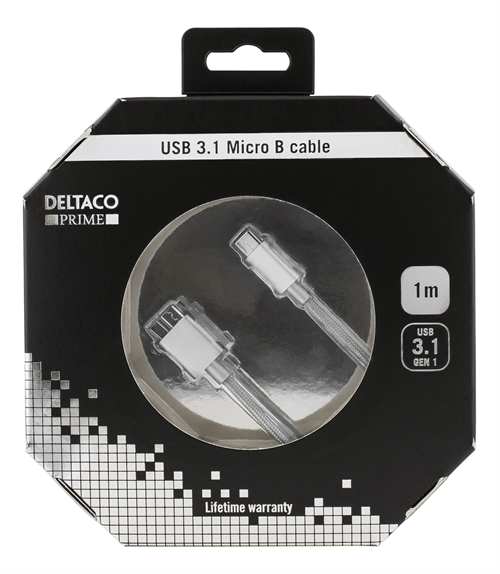 Deltaco PRIME USB-C till MicroUSB, USB 3.1, 1m, silver
