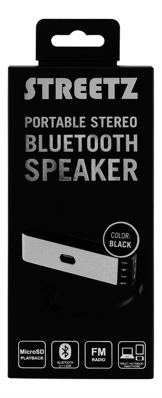 STREETZ Bluetooth högtalare, 3h, microSD, FM-radio, svart