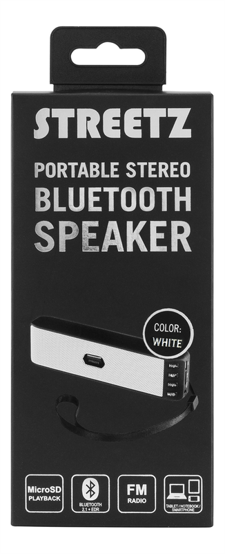STREETZ Bluetooth högtalare, 3h, microSD, FM-radio, vit