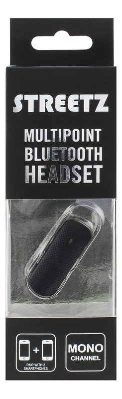 STREETZ Mono Bluetooth headset, mutlipoint, 3h taltid, svart