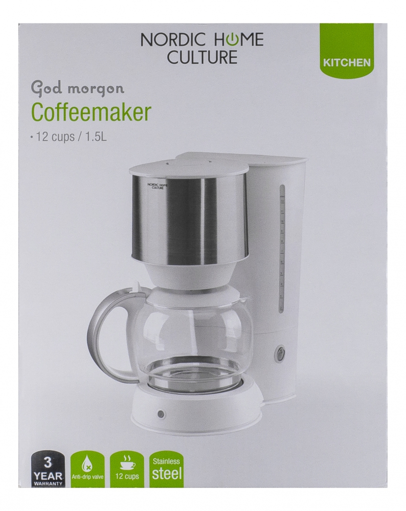 Nordic Home Culture God Morgon kaffebryggare, vit/silver