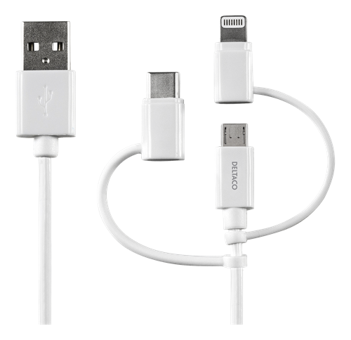 Deltaco USB-C/Micro USB/Lightning-synk-/laddarkabel, 0.5m, MFI