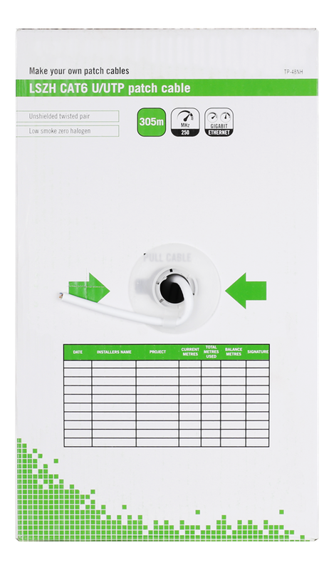 Deltaco patchkabel U/UTP Cat6 , 250MHz, vit, 305m