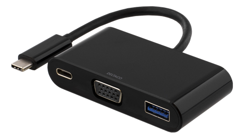 Deltaco USB-C till VGA och USB-adapter, 60W, svart