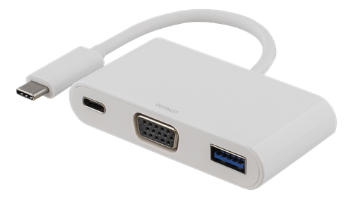 Deltaco USB-C till VGA och USB-adapter, 60W, vit