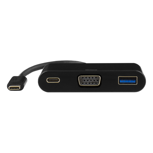 Deltaco USB-C till VGA, USB Typ A adapter, USB-C ho, 60W, svart
