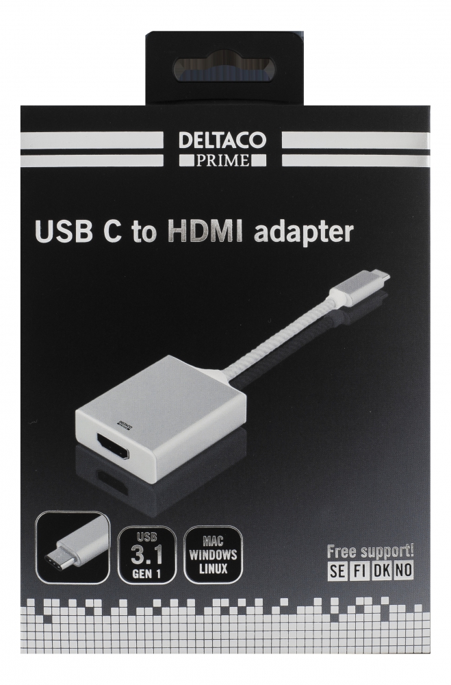 Deltaco Prime USB-C till HDMI adapter, UltraHD, 4K, aluminium