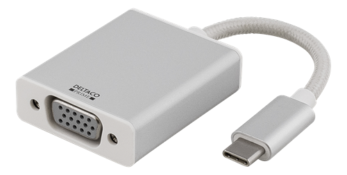 DELTACO PRIME USB-C till VGA adapter, 1080P, aluminium, silver