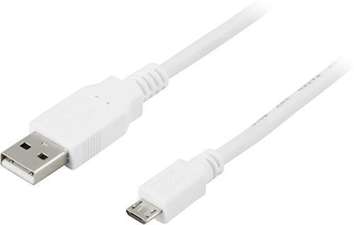 Deltaco USB-kabel A ha till micro B ha, vit 0.5m