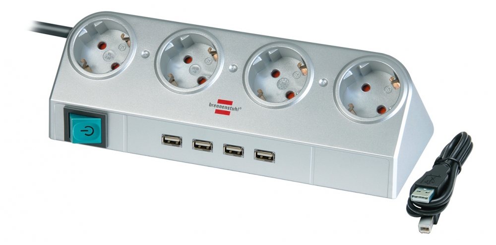 Brennenstuhl Desktop-Power, grenuttag med USB-Hubb, silver
