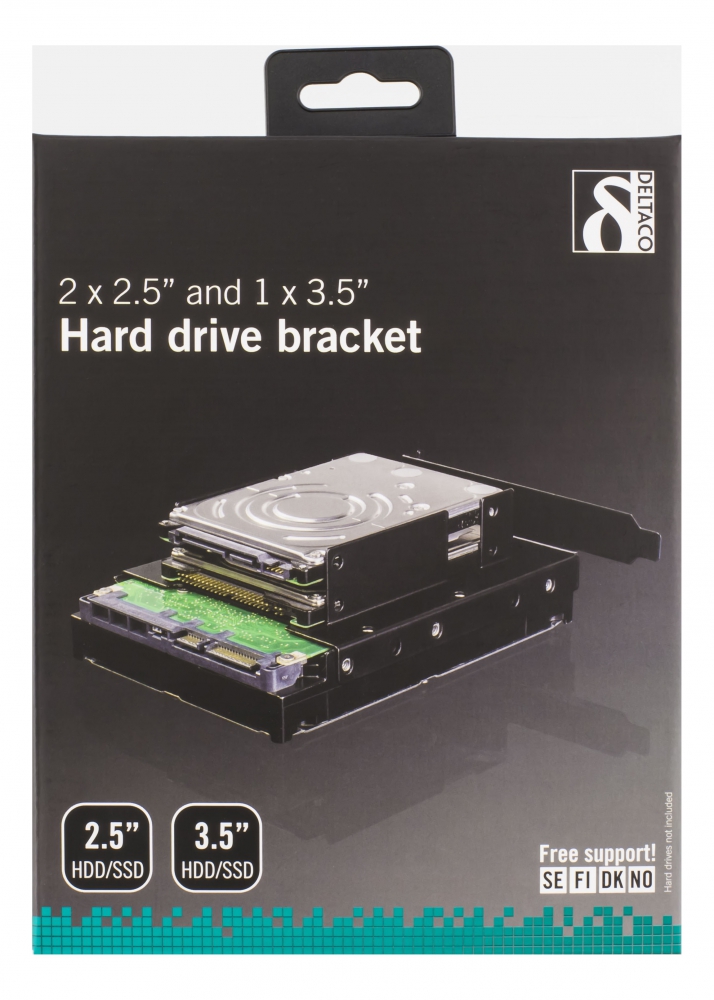 Deltaco monteringsram för 2x2,5", 3,5" hårddisk i en PCI-plast