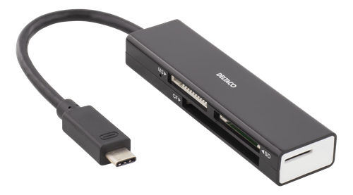 Deltaco USB 3.1 Gen 1 minneskortläsare, USB-C, 4 fack, svart