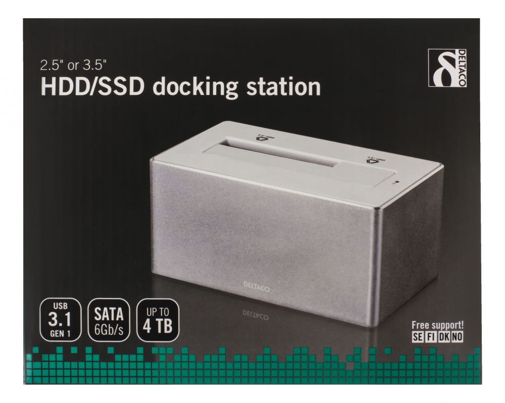 Deltaco dockningsstation, 1xSATA HDD, USB 3.0, max 4TB