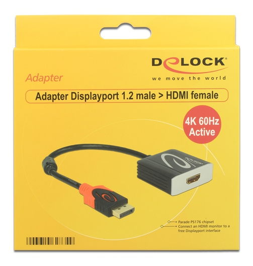 DeLOCK DisplayPort till HDMI-adapter, 4K i 60Hz, 0,2m, svart