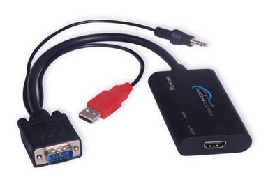 VGA till HDMI adapter, 1xVGA HD15 ha, 1xHDMI ho, 1xUSB Typ A