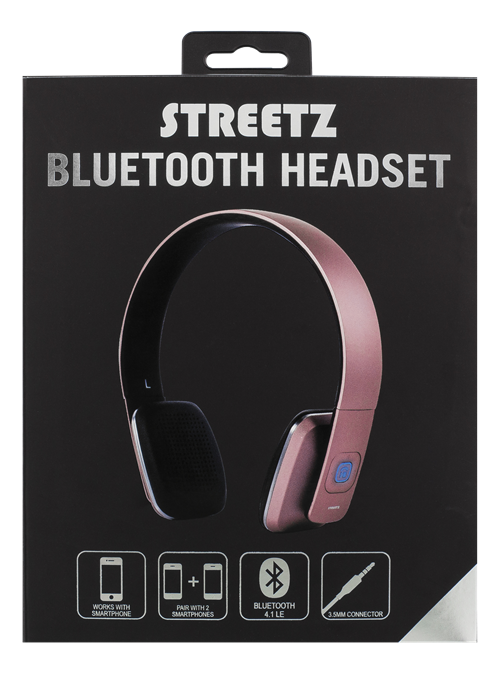 STREETZ Bluetooth-hörlurar, mikrofon, Bluetooth 4.1, rosa