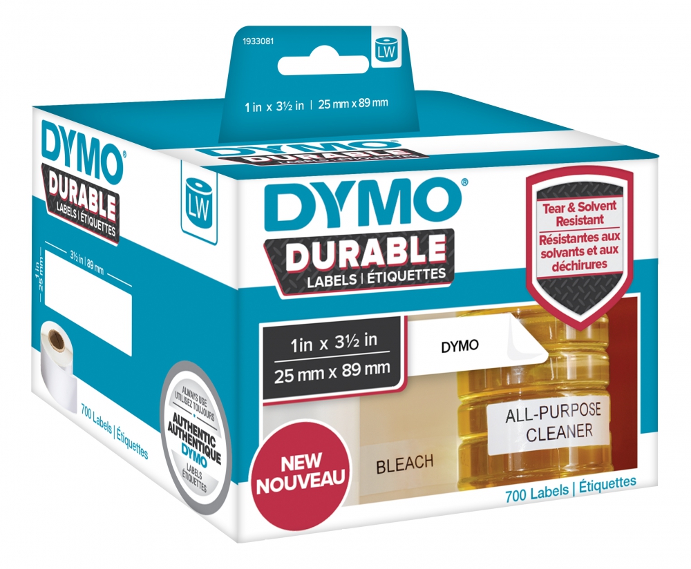 DYMO LW Durable shelving label 25mm x 89mm, 350 etiketter, vit