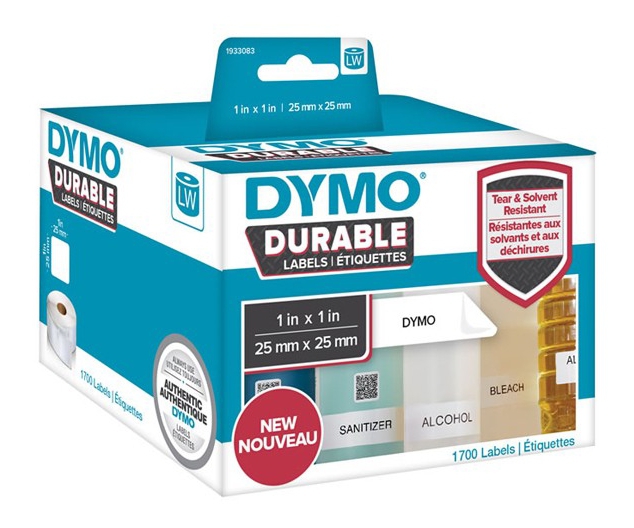 Dymo Durable multi-purpose label, 25x25mm, 1700 etiketter, vit
