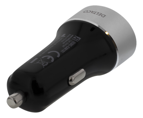 Deltaco billaddare med USB-C, Quick Charge 3.0, 6A, silver/svart