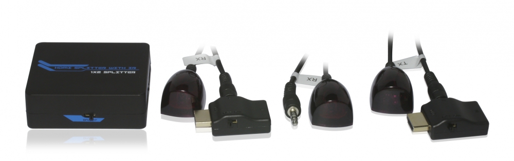 HDMI-splitter, 1xinput, 2xoutput, IR return, HDCP, CEC, svart
