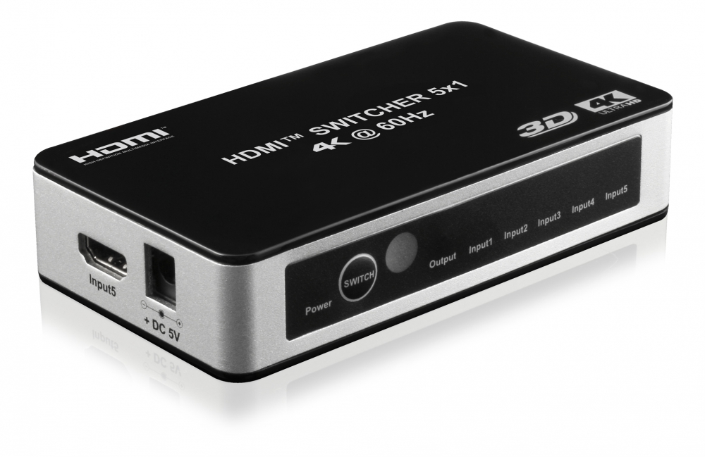 Premium 5-ports HDMI-switch, IR-fjärrkontroll, UltraHD i 60Hz