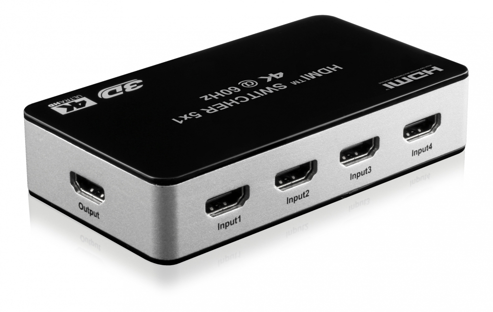 Premium 5-ports HDMI-switch, IR-fjärrkontroll, UltraHD i 60Hz