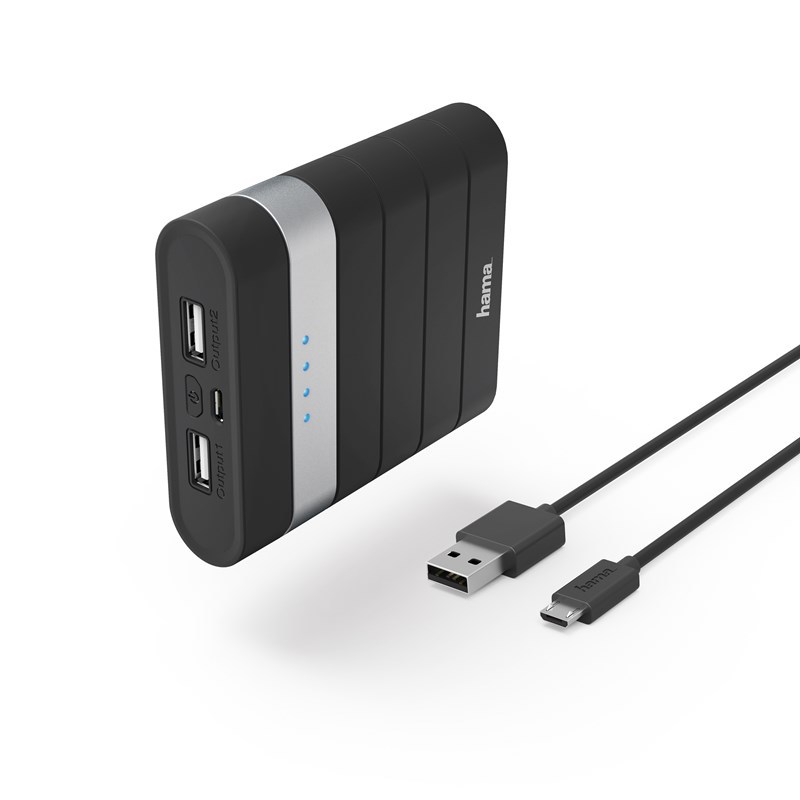 Hama powerbank, 2xUSB, 10400 mAH, 2.1A 5V, svart