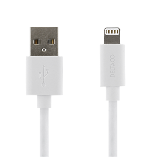 Deltaco USB-synk/laddarkabel till iPad/iPhone, 50 cm, MFI, vit