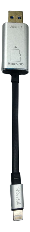 Lightning-kabel med inbyggd microSD-kortläsare, svart/silver