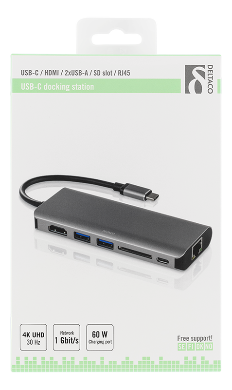 DELTACO USB-C dockningsstation, grå