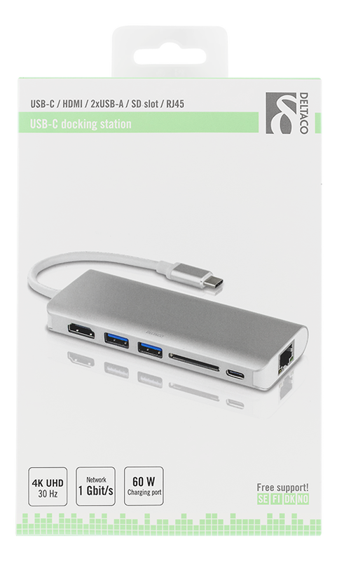 DELTACO USB-C dockningsstation, silver