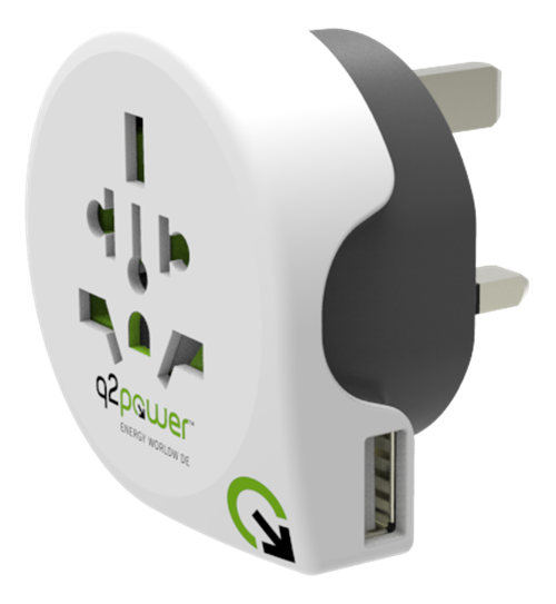 Q2power jordad reseadapter, 1xUSB, vit