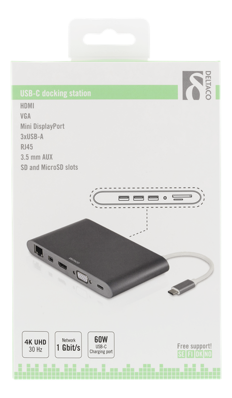 Dockningsstation, USB-C ho, HDMI ho, 2xUSB-A ho, rymdgrå