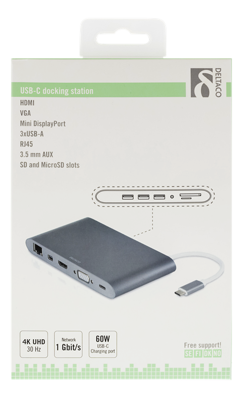 Dockningsstation, USB-C ho, HDMI ho, 2xUSB-A ho, silver
