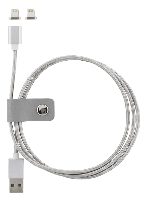 EPZI Magnetisk USB-synk/laddarkabel, USB-2.0, 1m, silver