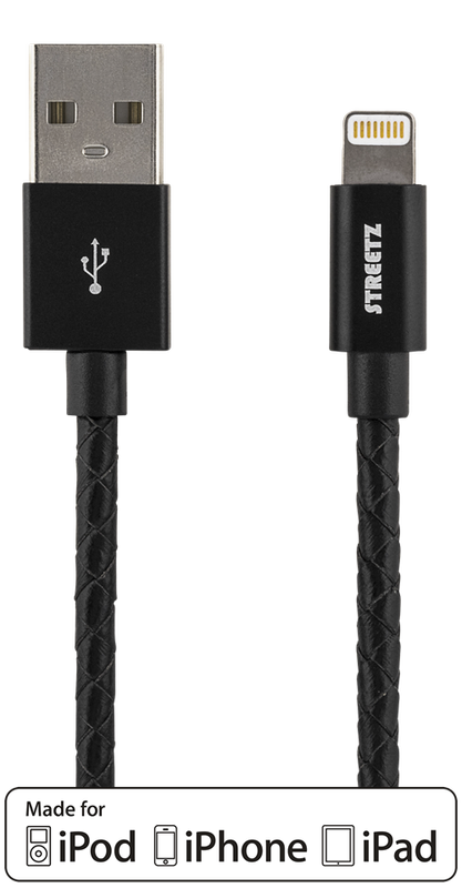 STREETZ USB-synk-/laddarkabel, 1m, svart läder