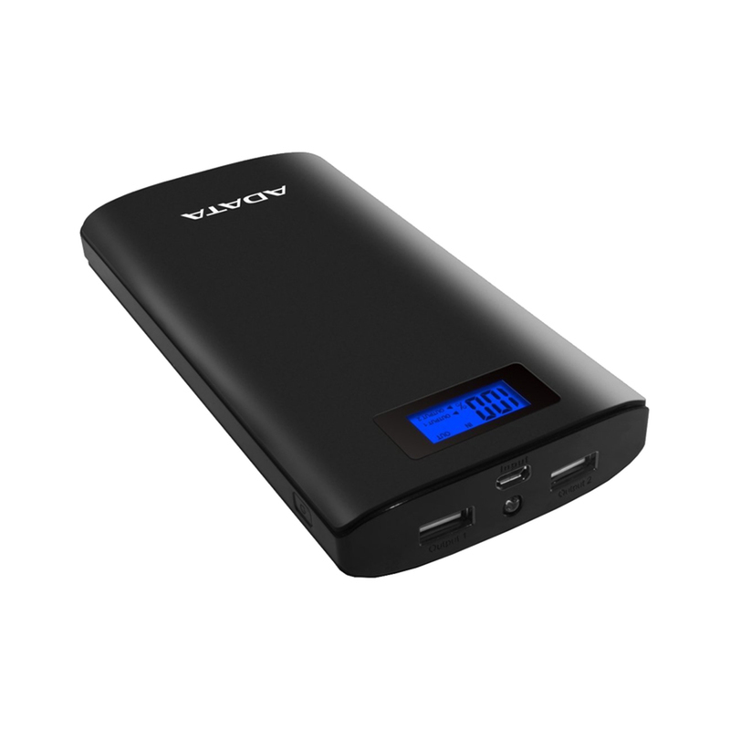 ADATA Powerbank 20.000mAh, med LCD-skärm/ficklampa, 2xUSB