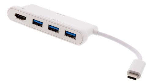 Deltaco USB-C hubb, 1x HDMI 4K at 60Hz, 3x USB-A 3.1, vit