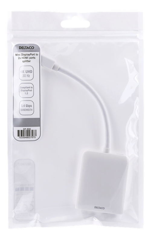 DELTACO Mini DP till HDMI-splitter, 2x HDMI, vit