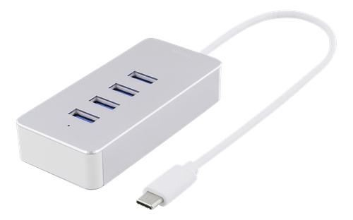 DELTACO USB-C hubb, 4x USB-A 3.1 5GGbps, 0.9A, silver