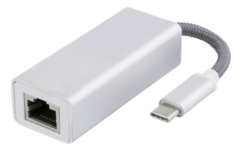 Deltaco PRIME USB-C nätverksadapter, Gigabit, RJ45, silver