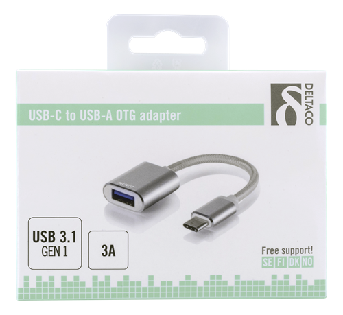 DELTACO USB-C 3.1 Gen 1 till USB-A OTG adapter, silver