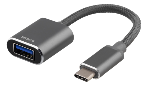 Deltaco USB-C 3.1 till USB-A OTG adapter, aluminium, grå