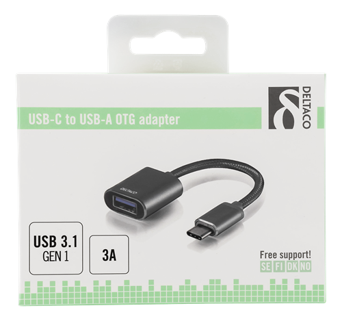 Deltaco USB-C 3.1 till USB-A OTG adapter, aluminium, grå